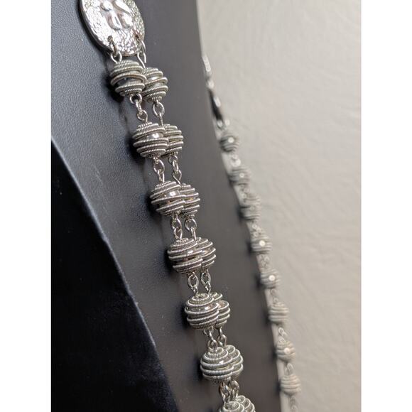 Chico's Designer Signed Chunky Silver Tone Bead Ball 1 to 2 Strand Necklace - Picture 2 of 9